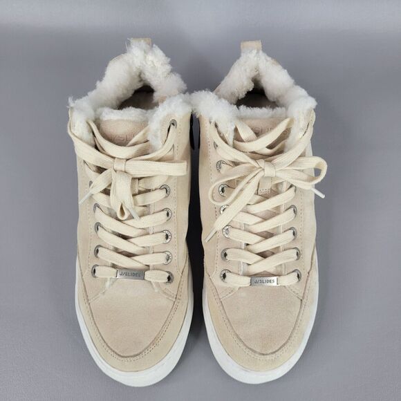 J/SLIDES Leslie Shearling Trim Suede Leather Mid Top Sneakers Size 7 Women's - Picture 1 of 15